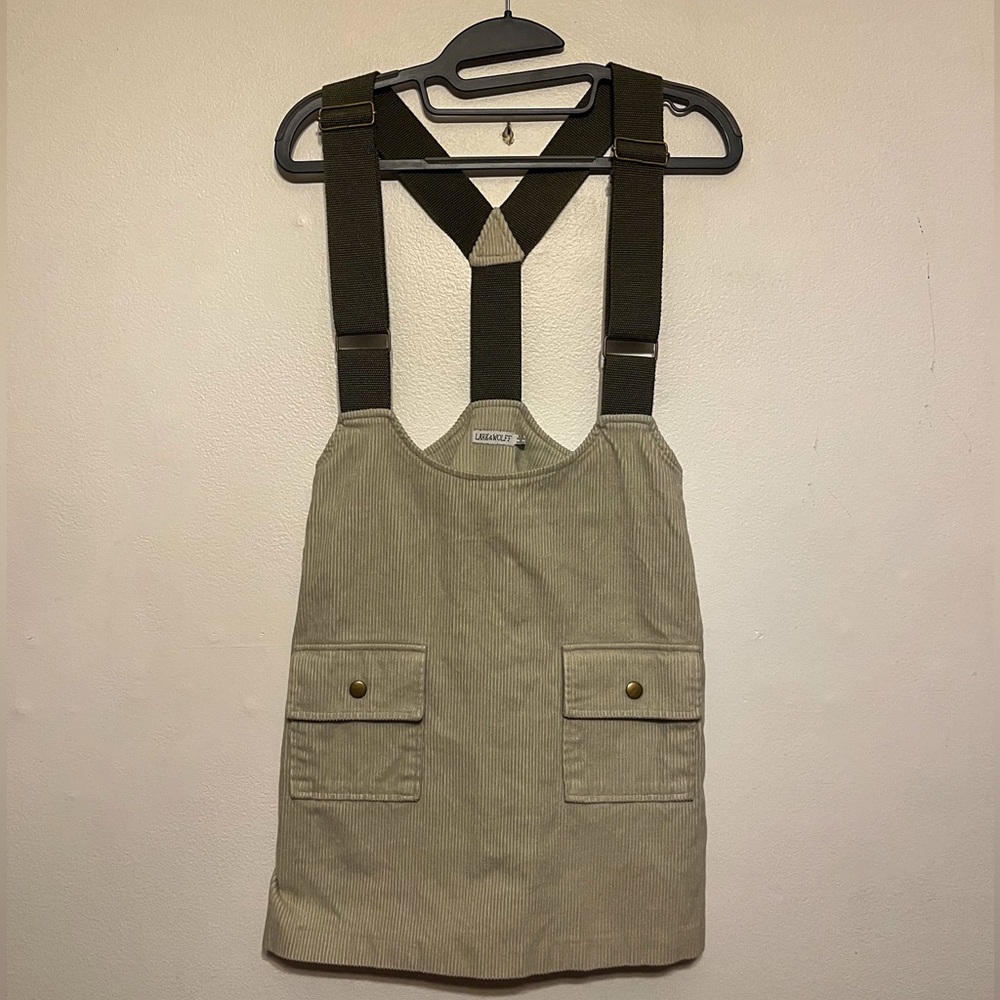 Tan & khaki corduroy overall dress